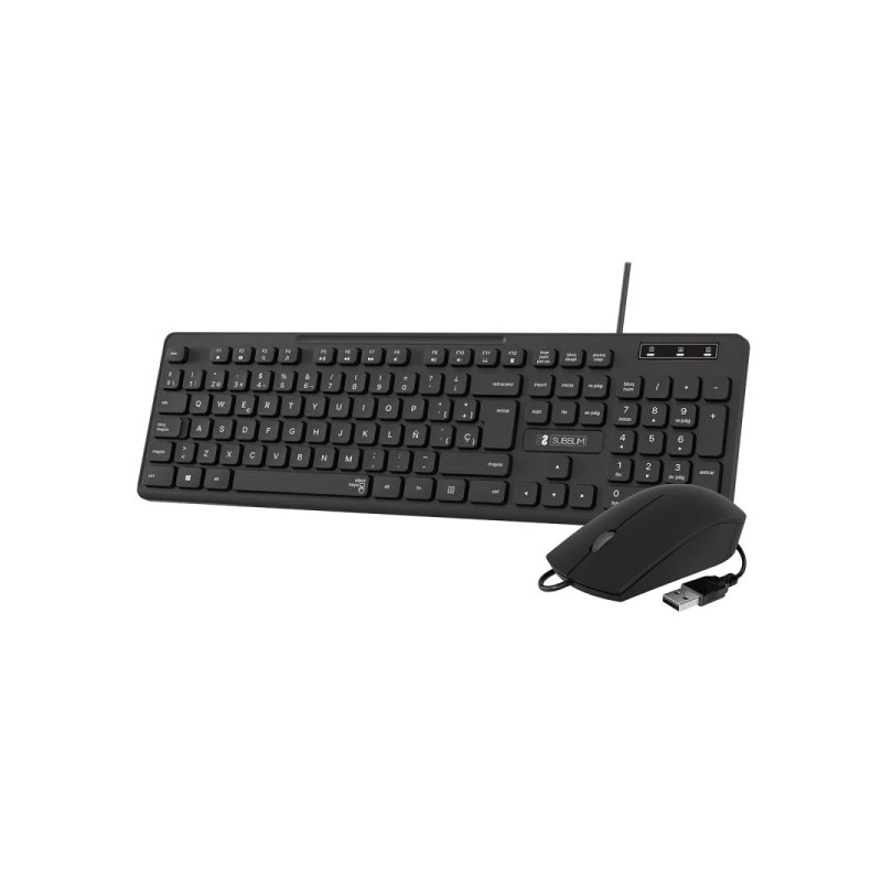 Subblim Combo Business Slim Silent USB Cable - Tastiera e mouse - Tasti ergonomici a basso profilo - Resistente ai liqui