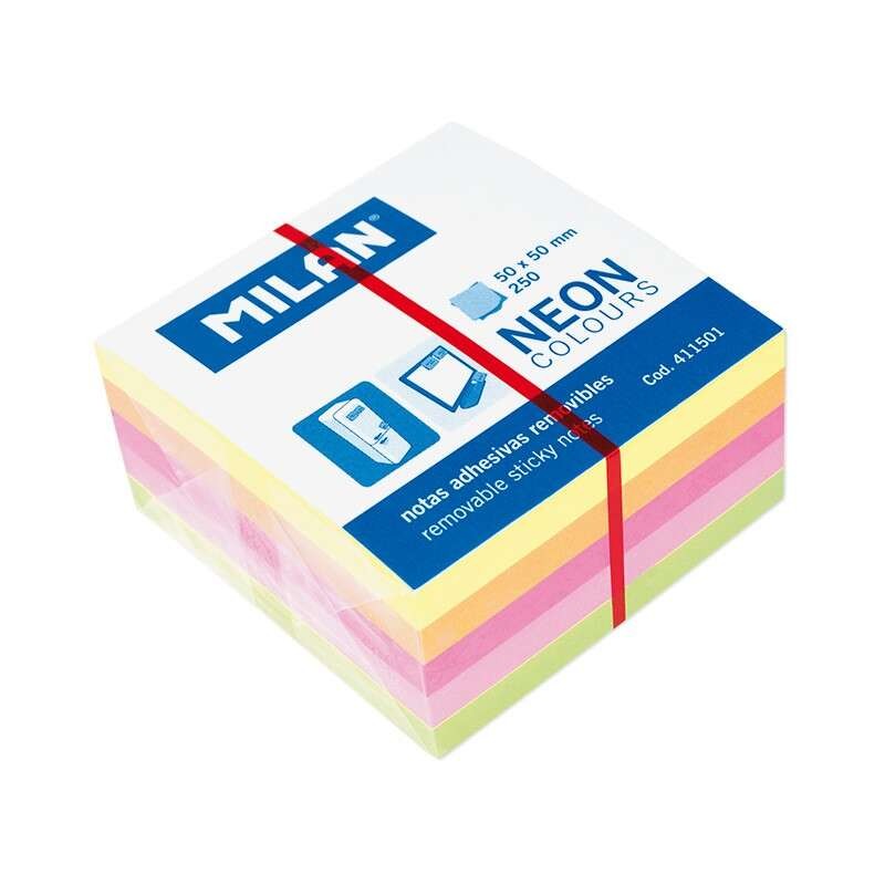 Milan Blocco di 250 mini note adesive neon - rimovibili - dimensioni 50 mm x 50 mm - colori assortiti