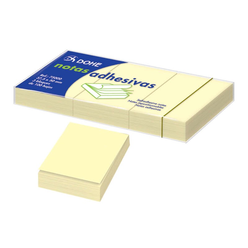 Dohe 3 Confezioni da 100 Blocchi per appunti riposizionabili - Formato 37.5x50mm - Carta da 75gr - Ideale per l'ufficio 