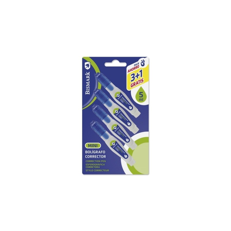 Bismark Confezione da 4 mini penne correttrici da 5 ml - Punta in metallo - Alta precisione