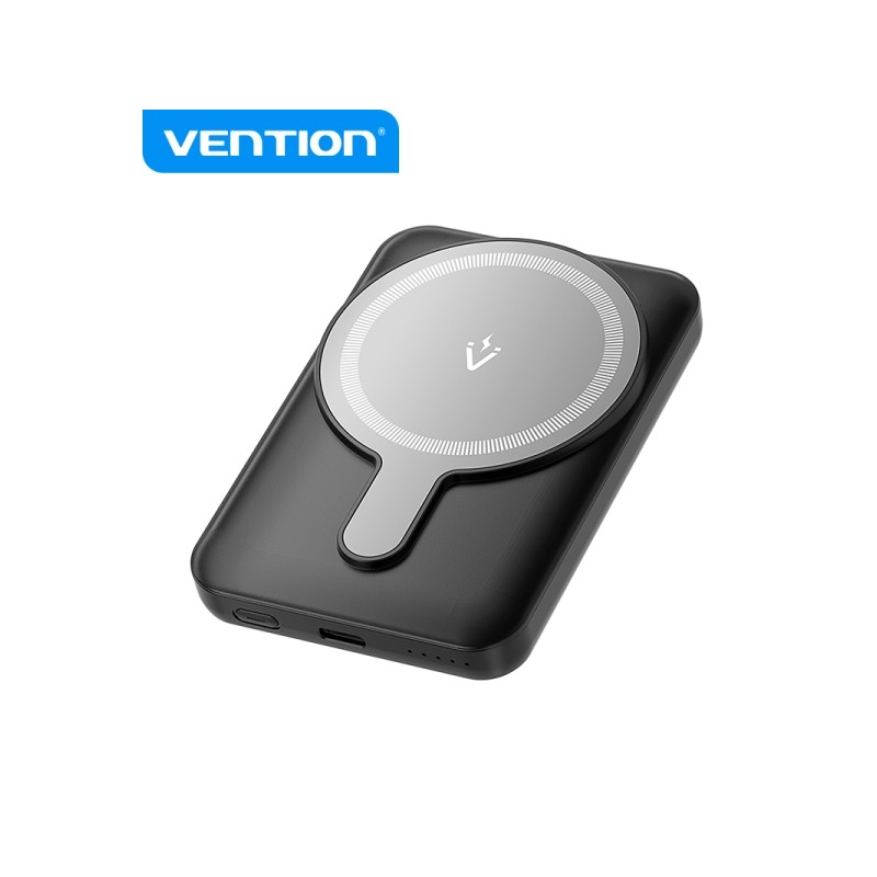 Vention PowerBank 5000mAh Wireless Magnetic - USB-C Dual - Ricarica rapida 20W - Display luminoso - Colore nero
