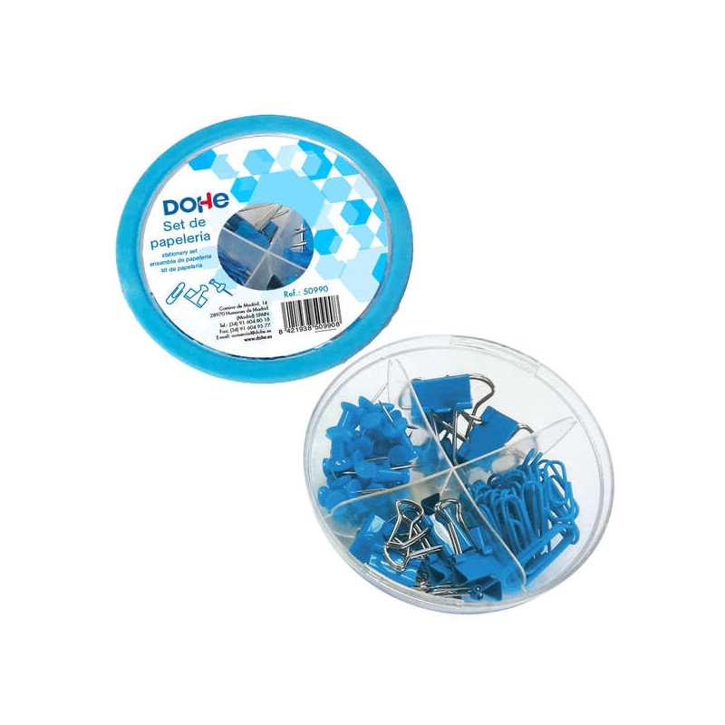 Pacchetto di accessori da scrivania Dohe Combo Ovni - 12 pinzette da 15 mm. 5 pinzette da 19 mm. 50 clip da 28 mm e 30 p