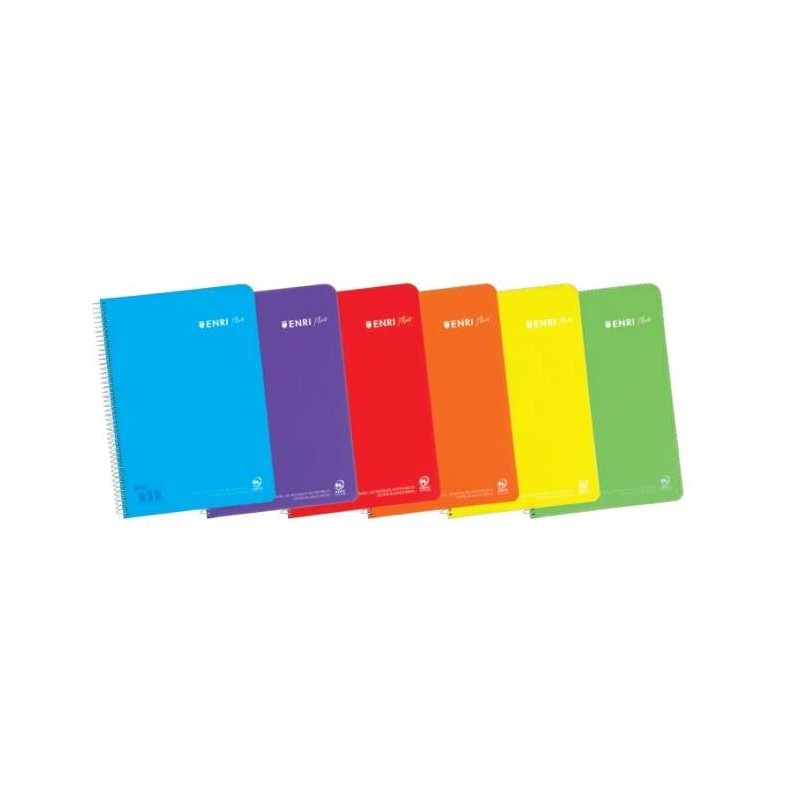 Quaderno a spirale Enri Plus Formato quadrato 4x4mm - 80 fogli 90gr con margine - Copertina in plastica - Colori assorti