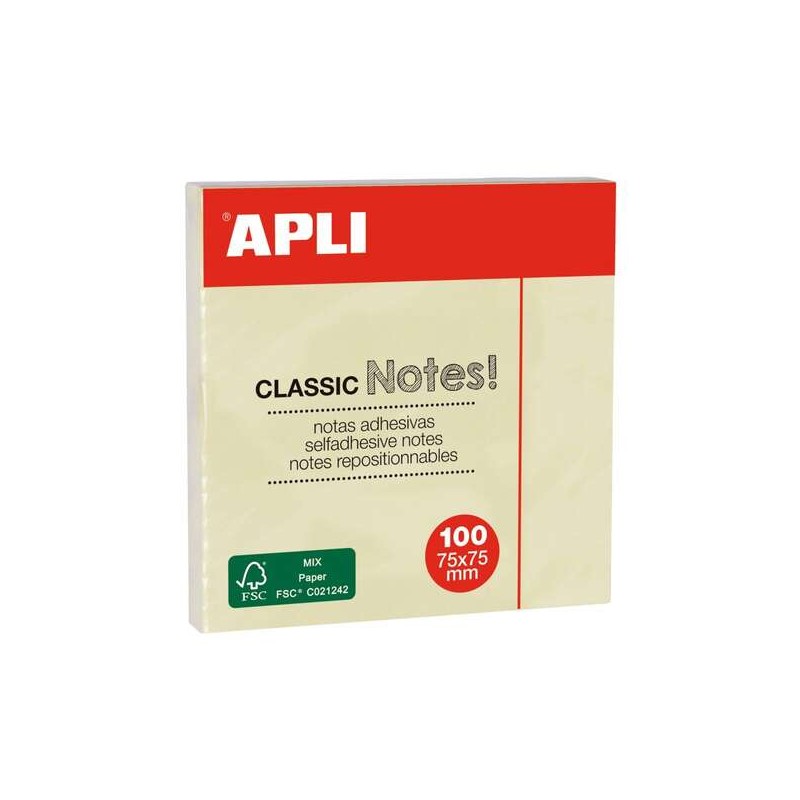 Apli Classic Blocco di 100 note adesive 75 x 75 mm - Giallo