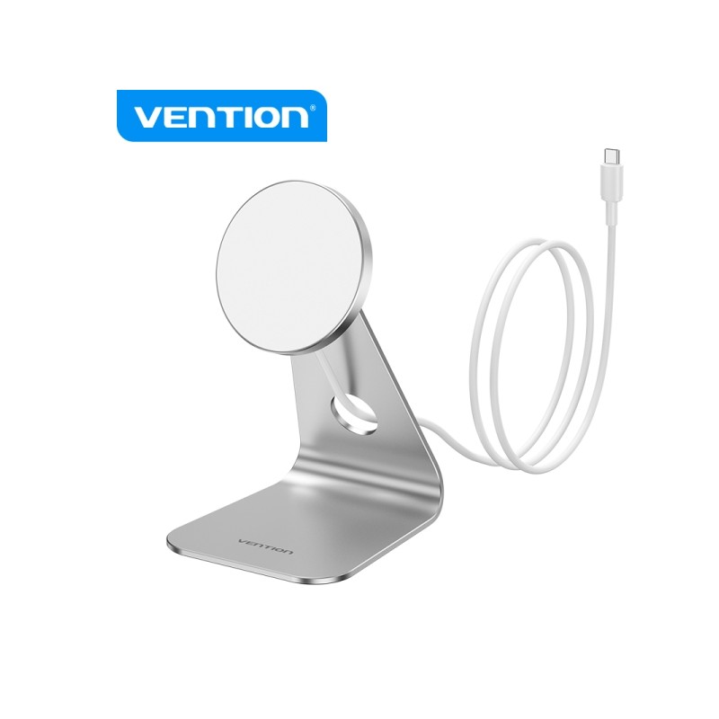 Caricabatterie wireless Vention - USB-C - Lega di alluminio - Potenza 15W/10W/7.5W/5W - Colore argento