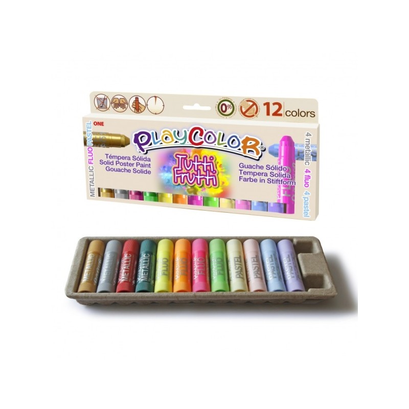 PlayColor Tuttifrutti Confezione da 12 tempere solide - Non si sgualcisce la carta - Non è necessaria la vernice - Colo