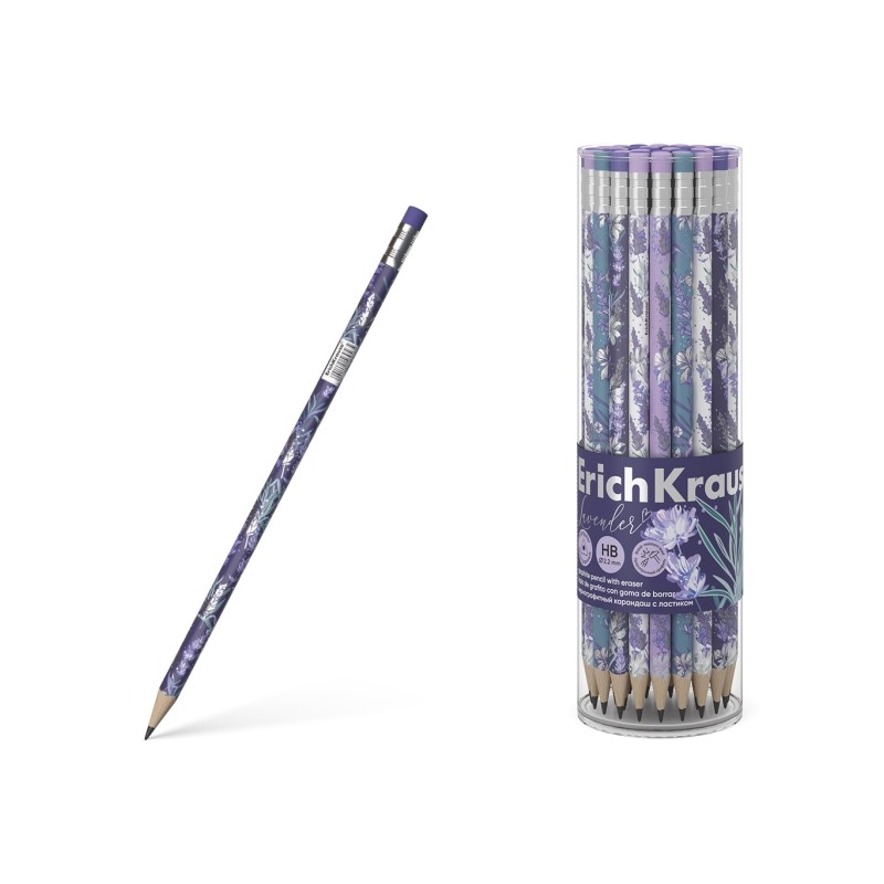 Erichkrause Matita di grafite triangolare lavanda HB - Gomma - 4 disegni assortiti