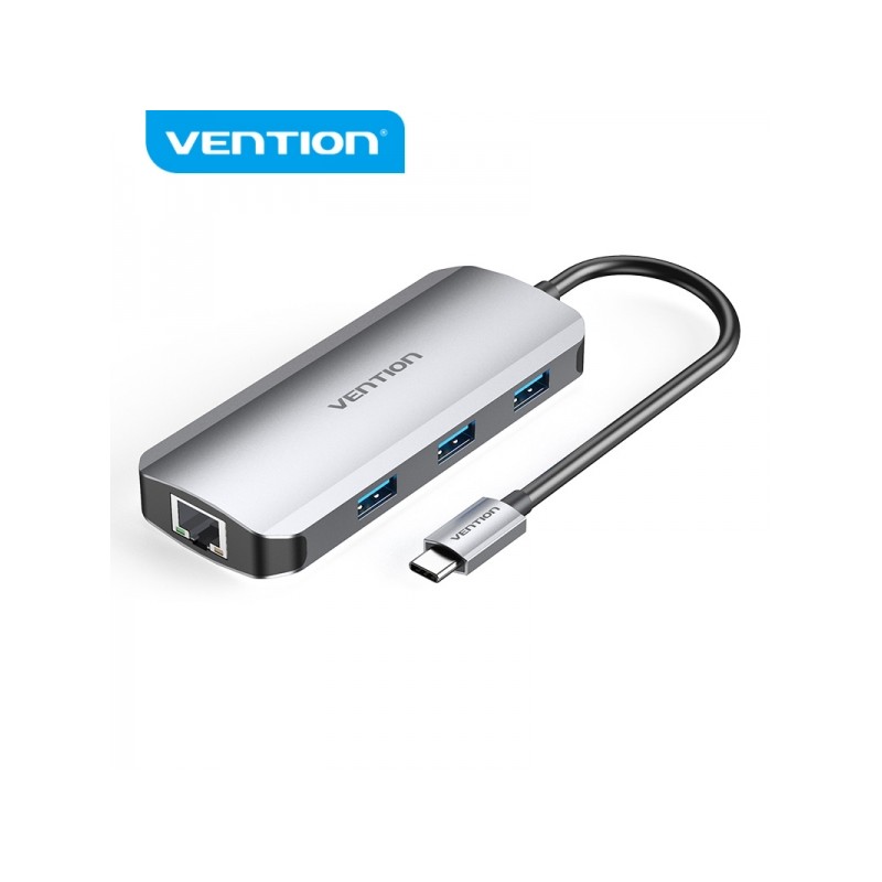 Vention Docking Station 6 in 1 da USB-C a HDMI 4K/3xUSB3.0/RJ45/PD100W - 0.15 m - Colore grigio