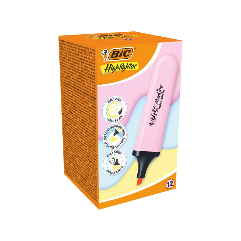Bic Marking Highlighter Evidenziatore piatto - Punta smussata - Tratto tra 1.20 e 4.60 mm - Inchiostro a base d'acqua - 