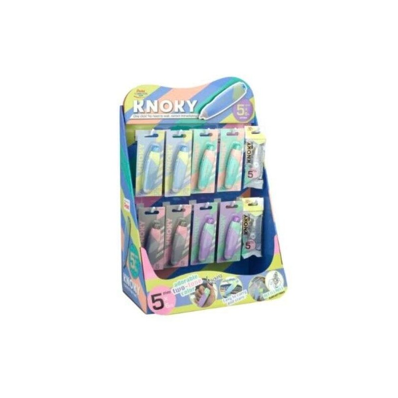 Pentel Knoky Display di 48 nastri di correzione 5mm x 6m + 12 ricariche - Meccanismo a pressione - Forma ergonomica - Ri
