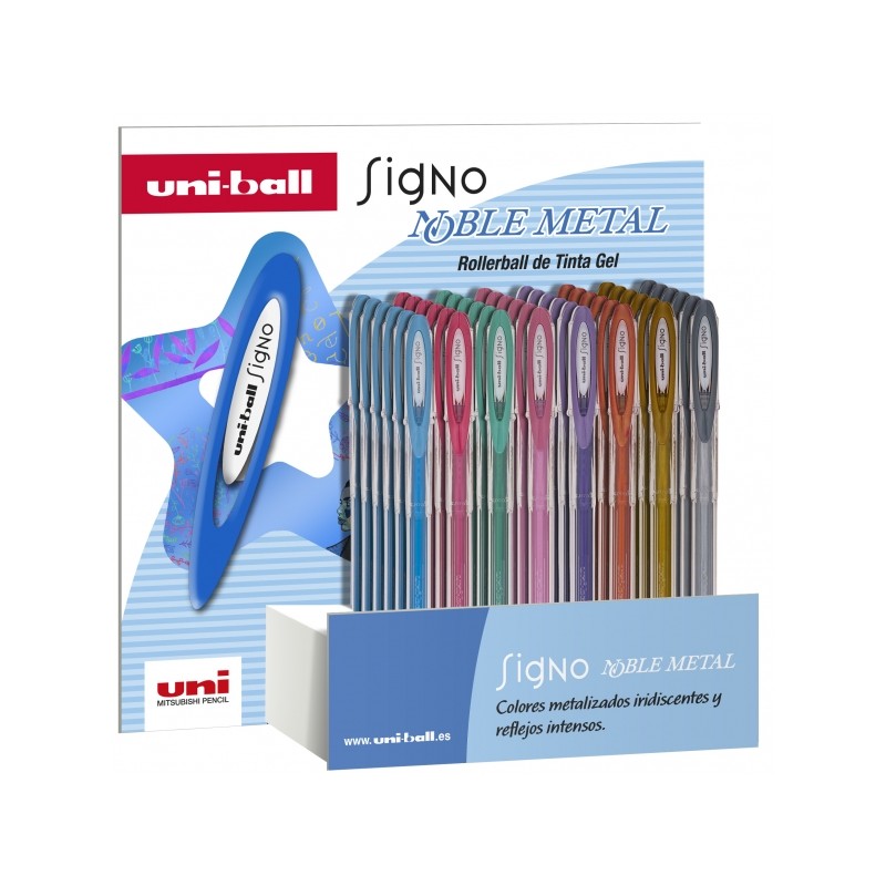 Uni-ball Signo Noble Metal Display da 48 penne a inchiostro gel - Punta a sfera 0.8 mm - Inchiostro resistente all'acqua