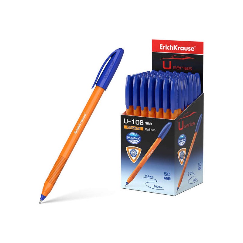 Penna a sfera Erichkrause U-108 Classic Orange - Penna a sfera 0.7 mm - Tratto 0.26 mm - Cappuccio ventilato - Corpo opa