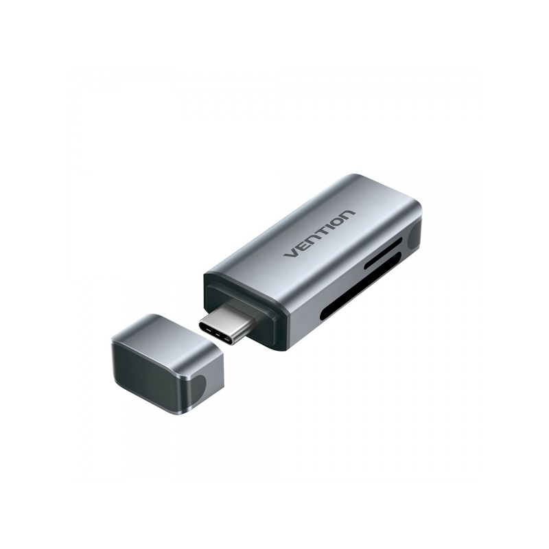 Lettore di schede Vention da USB-C a SD/TF 2-in-1 a doppia unità - Grigio alluminio