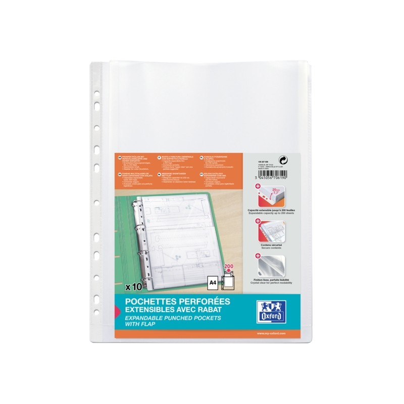 Maniche Oxford A4 di grande capacità a foratura multipla - con soffietto e patella - polipropilene 200µ - finitura cri