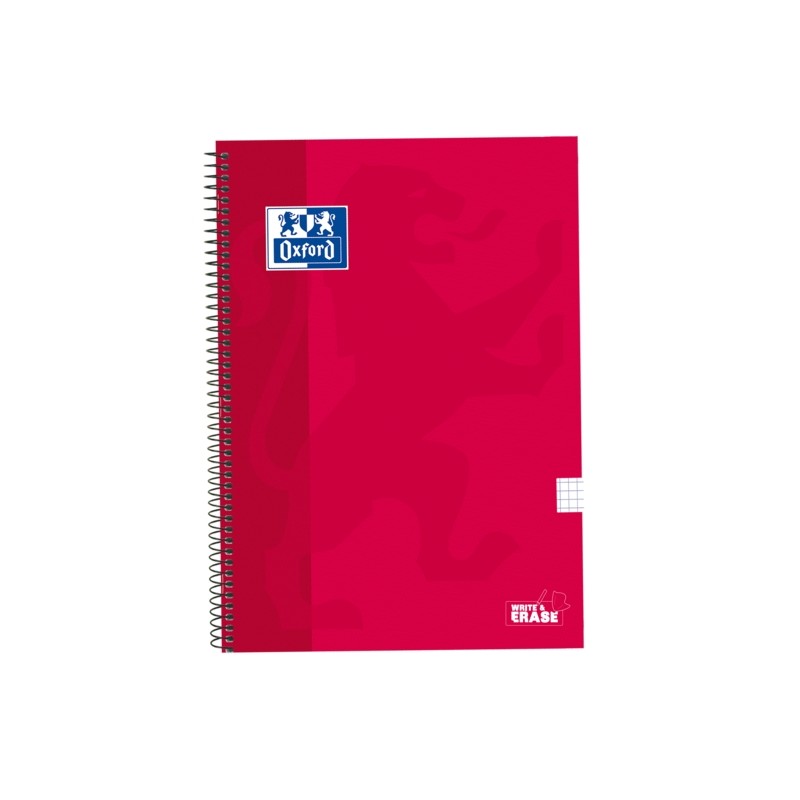 Quaderno a spirale Oxford School Classic Rilegato a spirale WriteeErase - Folio 4x4 con margine - 80 fogli - Colore ross