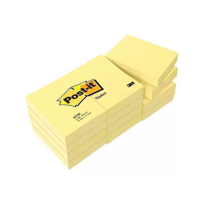 Post-it Confezione da 12 blocchetti da 100 foglietti adesivi rimovibili Giallo Canarino 38x51 mm - Carta certificata PEF