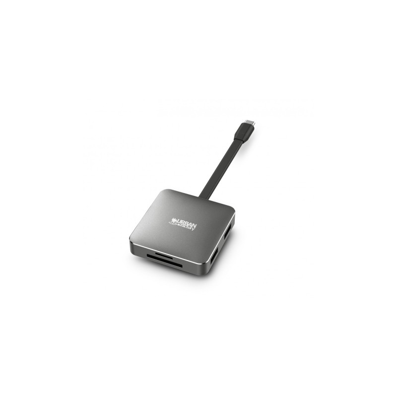 Urban Factory Hubee Light Mini HUB - USB-C maschio - USB-A/HDMI/SD/SD/MSD femmina - 100W PD - Colore: Grigio Metallo