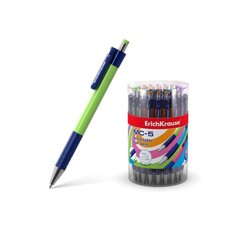 Penna a sfera automatica Erichkrause Mc-5 - Fusto tondo satinato - Placcato metallizzato - Pennino a 5 canali - Inchiost