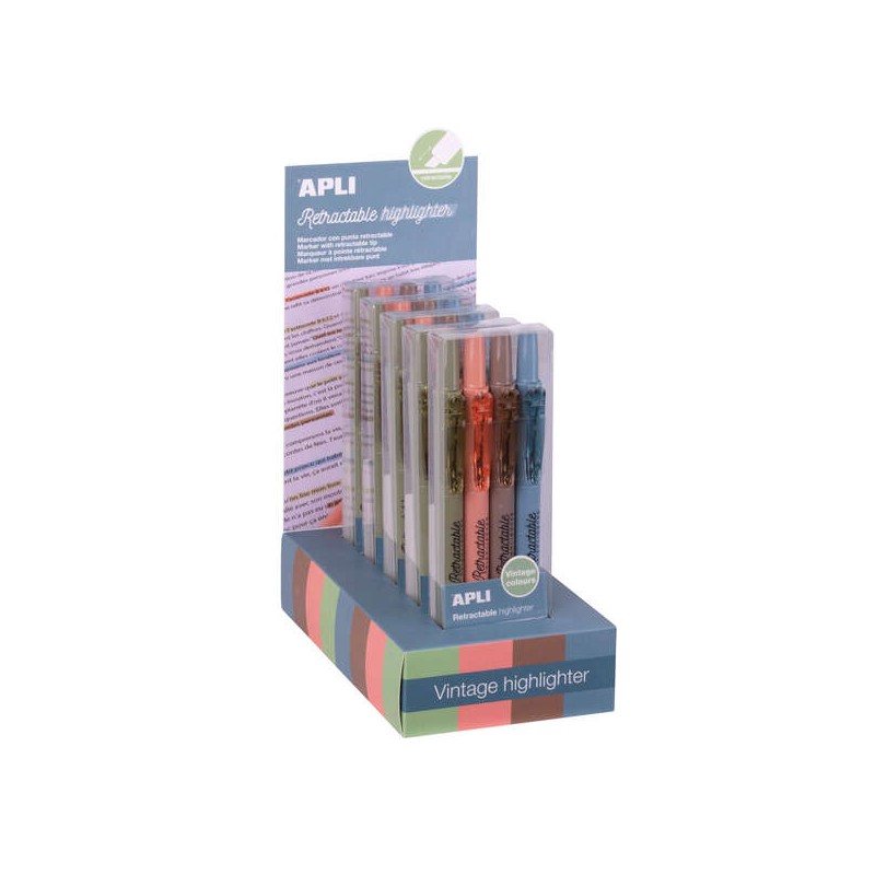 Espositore per evidenziatori retrattili Apli con 5 confezioni da 4 evidenziatori retrattili - Punta smussata da 4 mm - C
