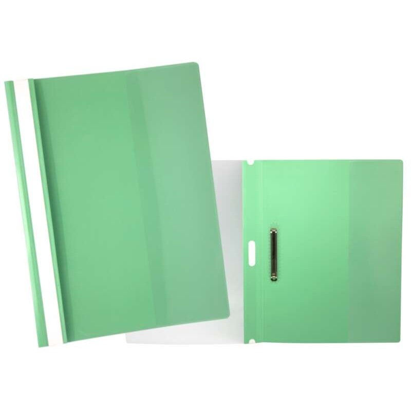 Sì Fascicolo con chiusura per 30 fogli A4 - Copertina trasparente. dorso verde - Prodotto in polipropilene