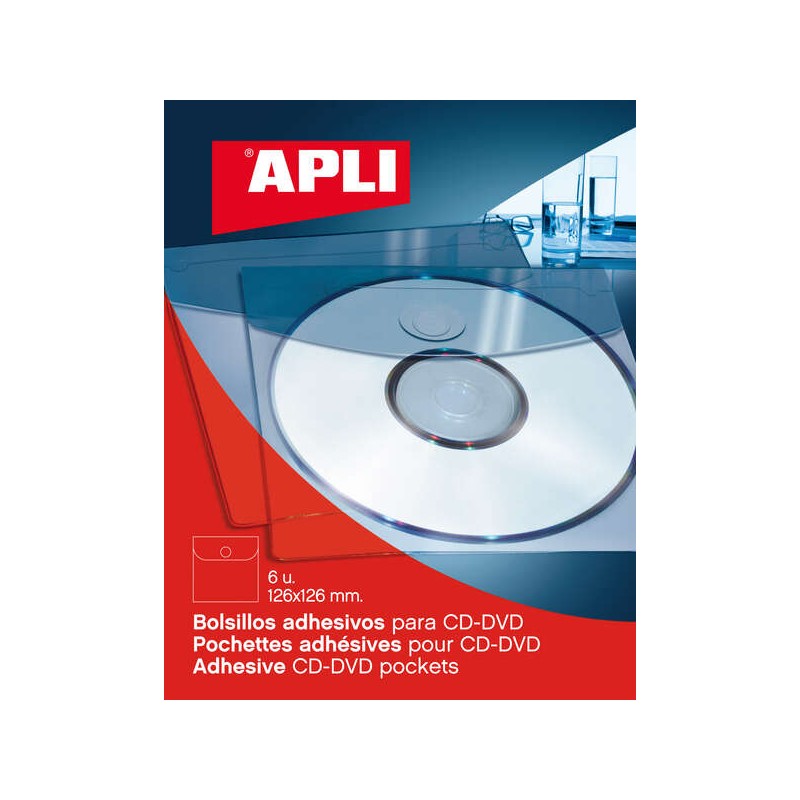 Tasche Apli Sticky per CD/DVD con chiusura a patta - Dimensioni 126 x 126 mm - Ideali per presentazioni stampate e racco
