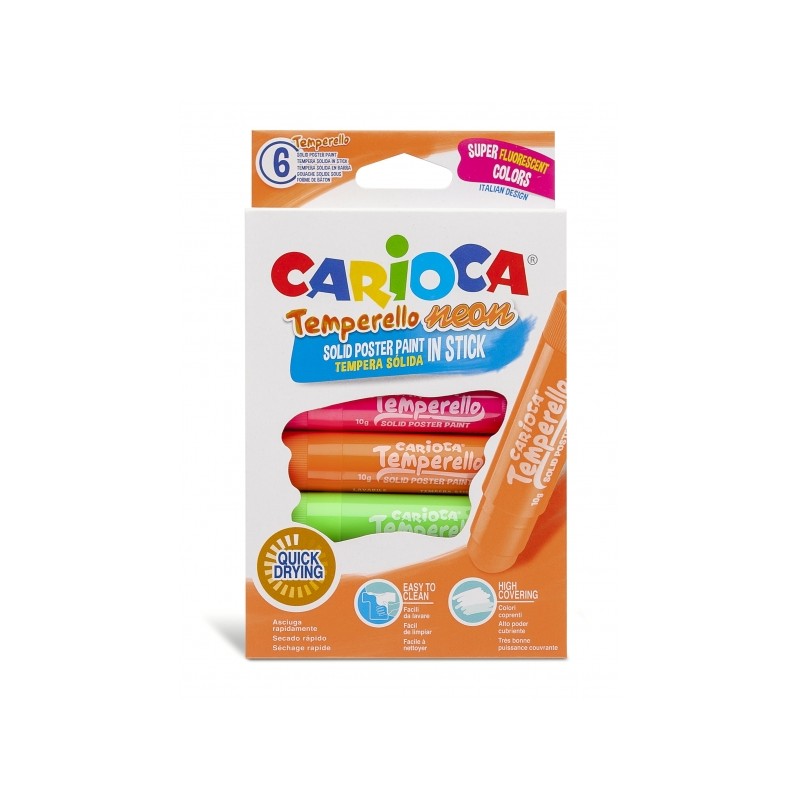 Tempera solida Carioca Temperello Neon 6 Confezioni - Colori brillanti e lavabili - Alta copertura - Facile da miscelare