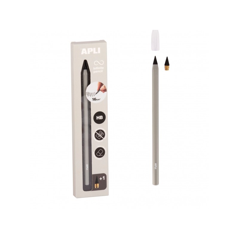Apli Infinite Pencil Pack Infinite Pencil HB + mina di ricarica + cappuccio di protezione - Per scrivere fino a 16 km - 
