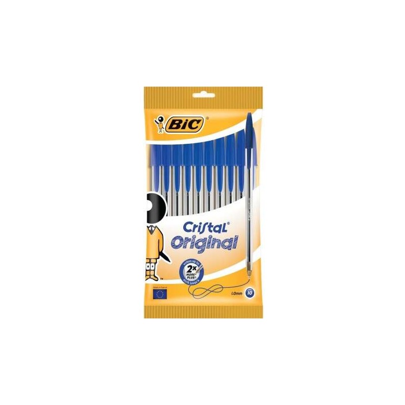 Bic Cristal Original Confezione da 10 penne a sfera - Tondo 1.0 mm - Tratto 0.4 mm - Inchiostro a base d'olio - Colore b