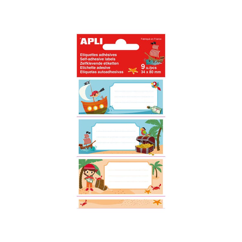 Apli Pirate School Stickers - Dimensioni 81x36 mm - 9 adesivi permanenti di alta qualità - Design dei pirati - Colori a