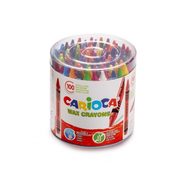 Carioca Confezione da 100 Pastelli a cera - Colori vivaci - Lavabili - Corpo Ø 8 mm - Colori vari