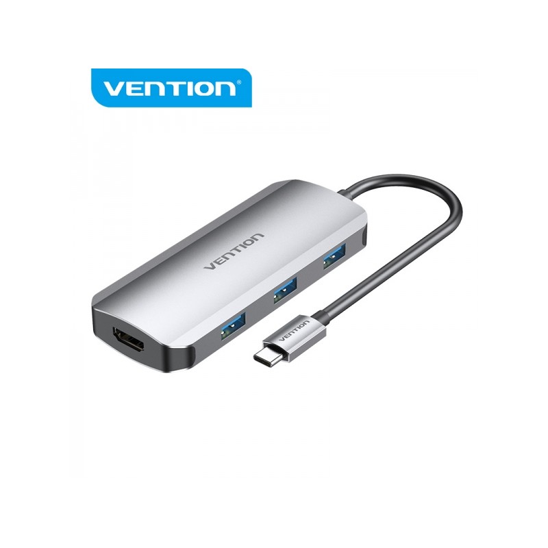 Vention Docking 5 in 1 da USB-C a HDMI 4K/3xUSB3.0/PD100W - 0.15 m - Colore grigio