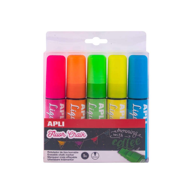 Pennarelli a gesso liquido Apli - Punta parallela 10x15 mm - Colori assortiti per lavagne e superfici non porose