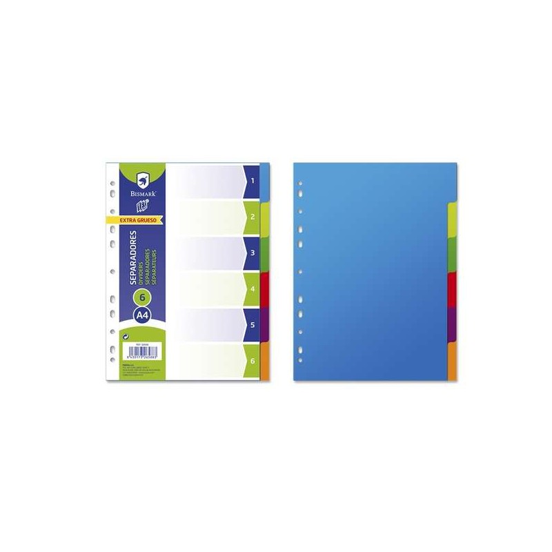Bismark Confezione da 6 divisori - Formato A4 - Extra spessi - In propilene - Colori assortiti