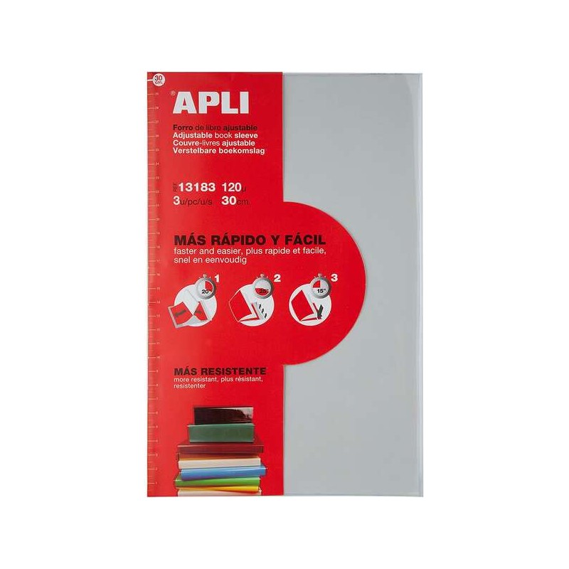 Apli Confezione da 3 copertine per libri con aletta regolabile 290 mm - PVC - Copertine in 3 fasi