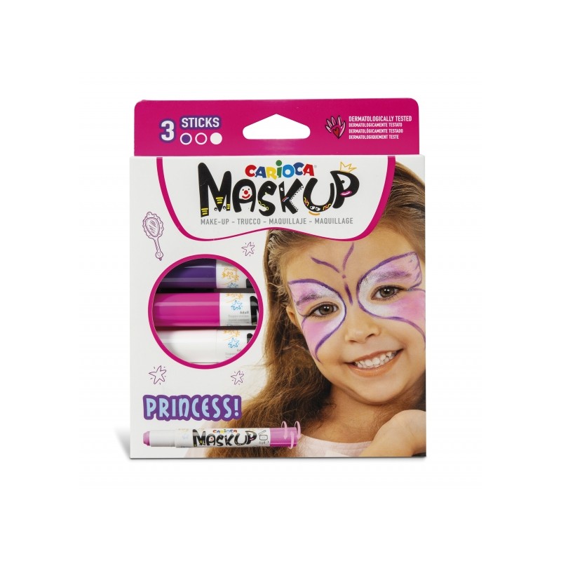 Carioca Mask Up Confezione da 3 colori per pelle di principessa - Colori brillanti - Lavabili - A base d'acqua - Include