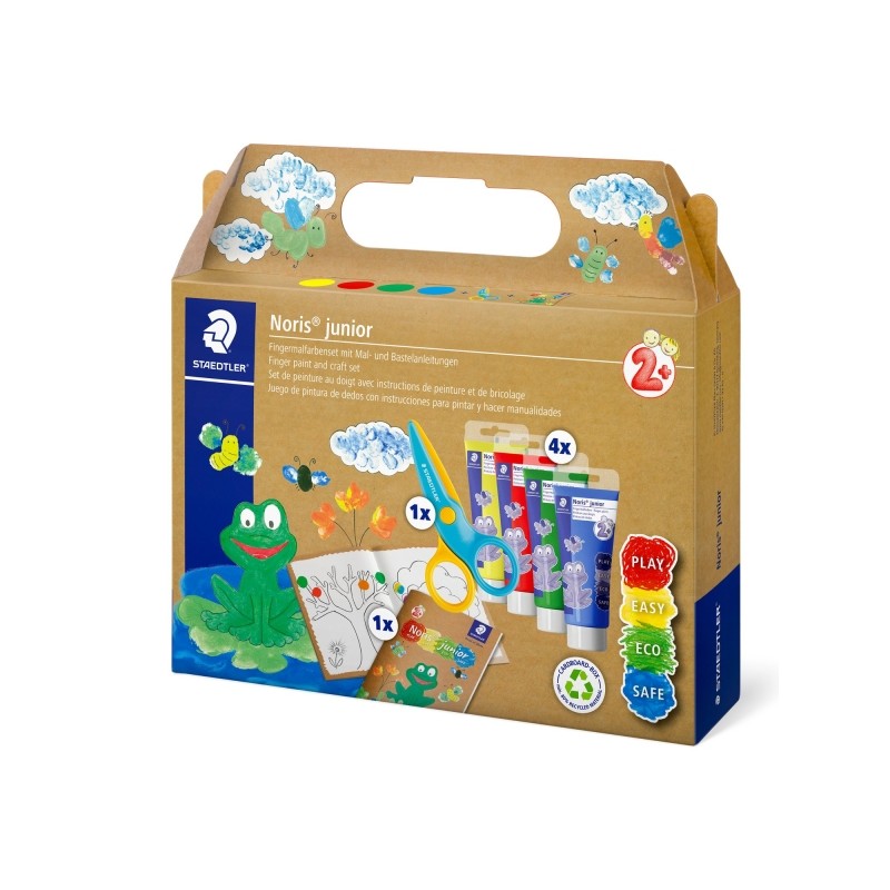 Set di attività Staedtler Noris Junior Confezione di 4 vaschette di vernice Deos da 75 ml + forbici + libretto di attiv