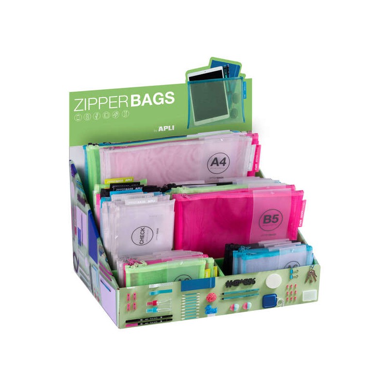Apli Nylon Zipper Bags Display Stand - Colori e dimensioni assortite - Alta qualità e resistenza - Ideale per documenti