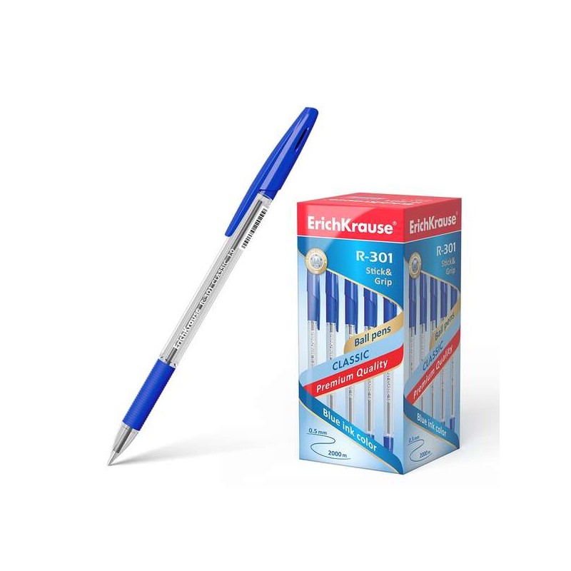 Penna a sfera Erichkrause R-301 StickeGrip - Penna a sfera 1.0 mm - Tratto 0.5 mm - Impugnatura in gomma - Inchiostro ad