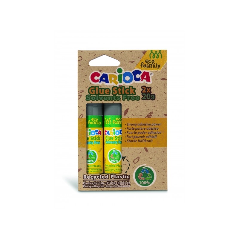 Confezione da 2 stick di colla Carioca Eco Family - Ideale per la casa. la scuola e l'ufficio - Incolla carta. foto e te
