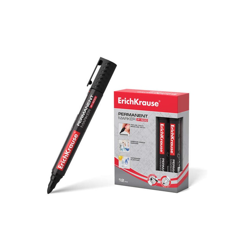 Erichkrause Marcatore permanente P-400 - Punta a proiettile - Resistente a più superfici - Colore nero