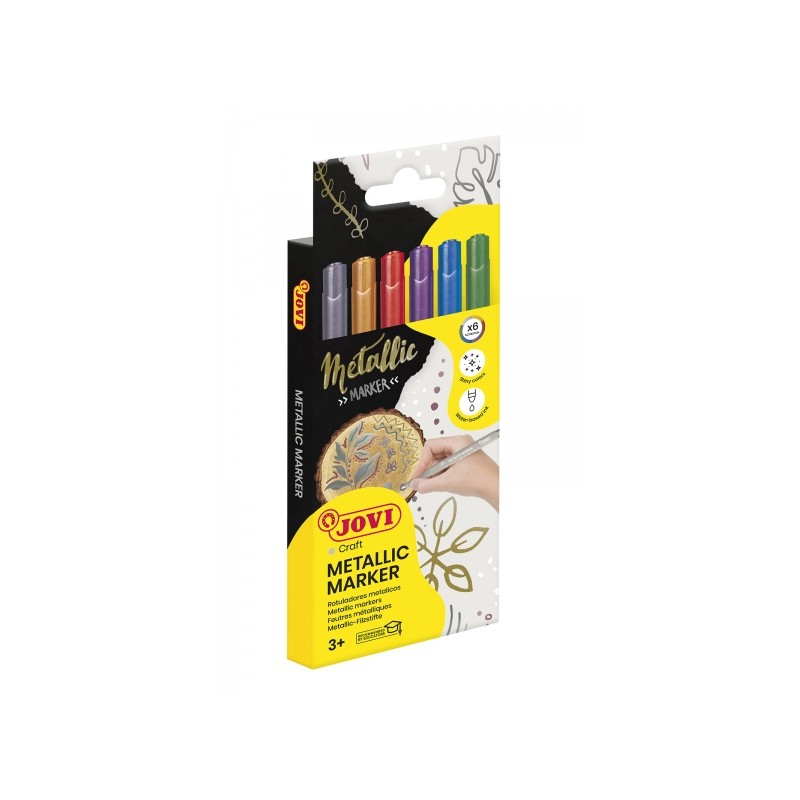 Set di 6 penne metalliche Jovi - Effetto metallico - Inchiostro a base d'acqua - Facile da pulire - Ideale per carta scu
