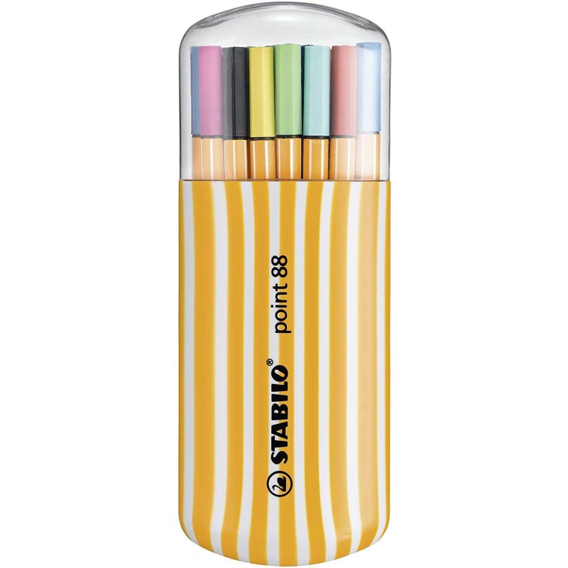 Stabilo Point 88 Zebrui Confezione da 20 pennarelli a fibra fine - tratto 0.4 mm - inchiostro a base d'acqua - colori as