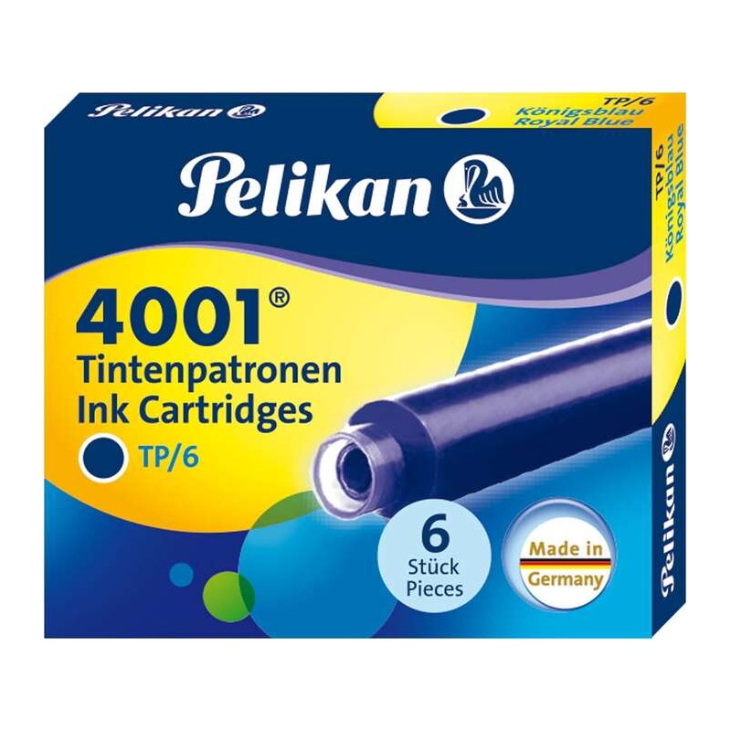 Pelikan 4001 TP/6 Confezione da 6 cartucce - Inchiostro di alta qualità - Compatibile con le penne stilografiche - Colo