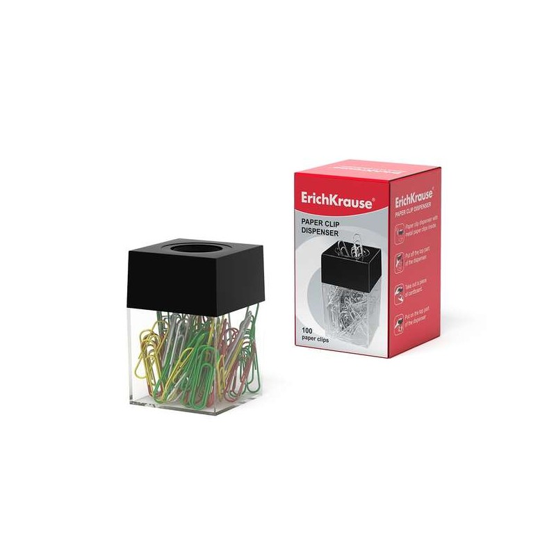 Dispenser magnetico per graffette Erichkrause - Compatto ed elegante - Include 100 graffette colorate - Colore trasparen