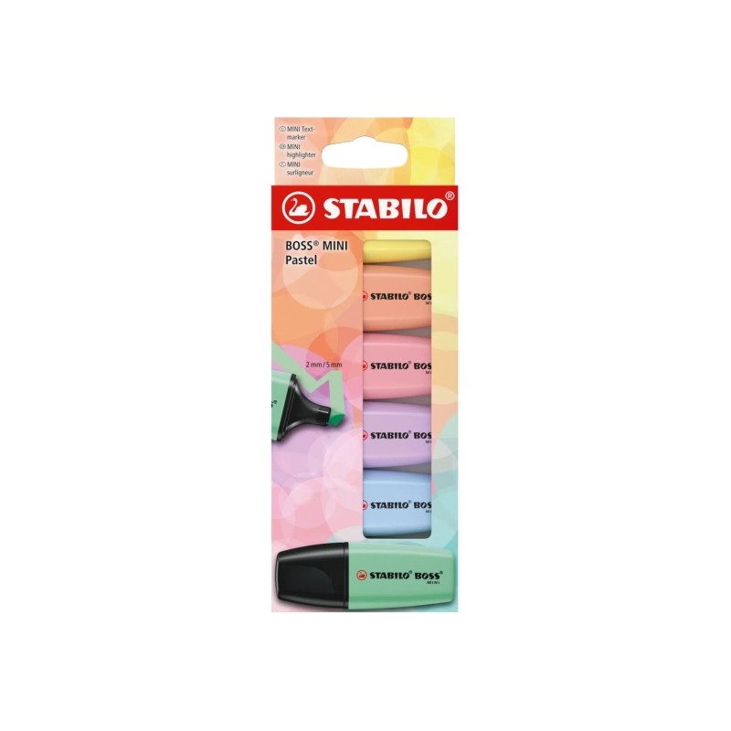 Stabilo Boss Mini Pastel Marker - Confezione da 6 - Inchiostro a base d'acqua - Impermeabile - Verde. rosa. blu. viola. 