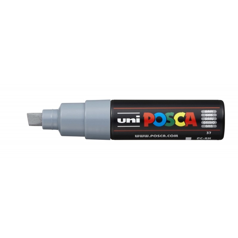 Posca PC-8K Pennarello a base d'acqua - Punta acrilica smussata 8 mm - Linea spessa - Resistente alla luce - Colore grig