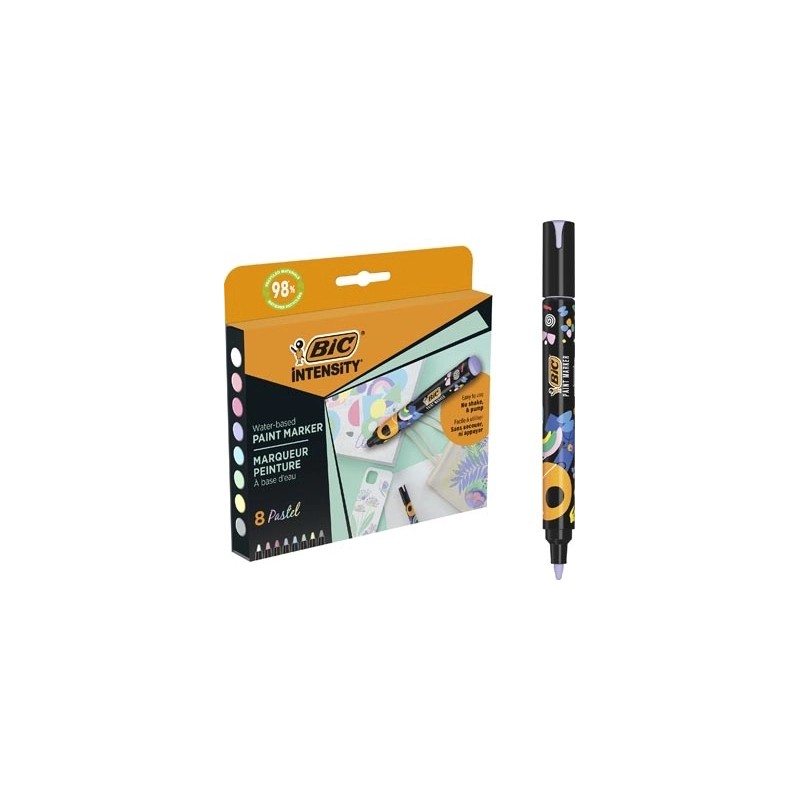Bic Intensity Confezione da 8 pennarelli - Punta media - Inchiostro a base d'acqua - Materiali riciclati al 98% - Colori
