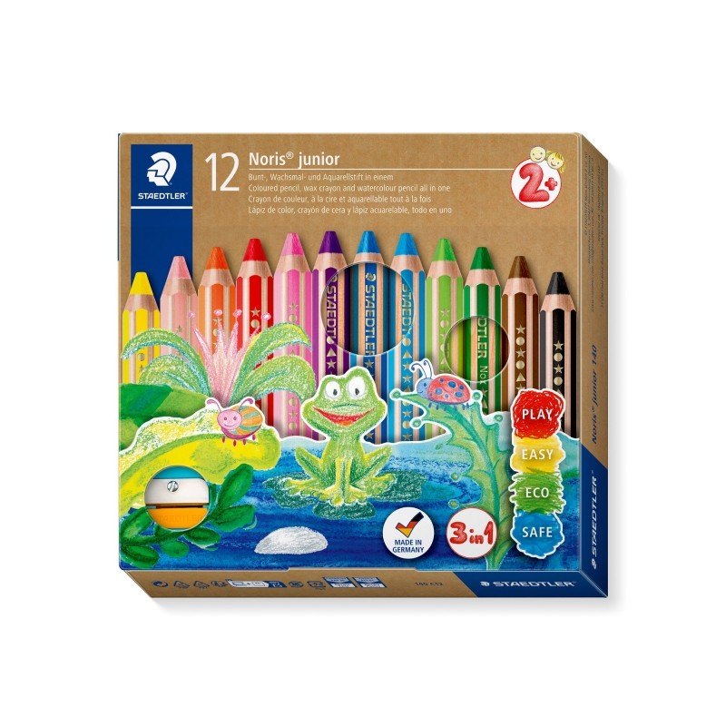 Staedtler Noris Junior Confezione da 12 matite colorate extra spesse + temperamatite - 3 in 1. matita. cera e acquerello