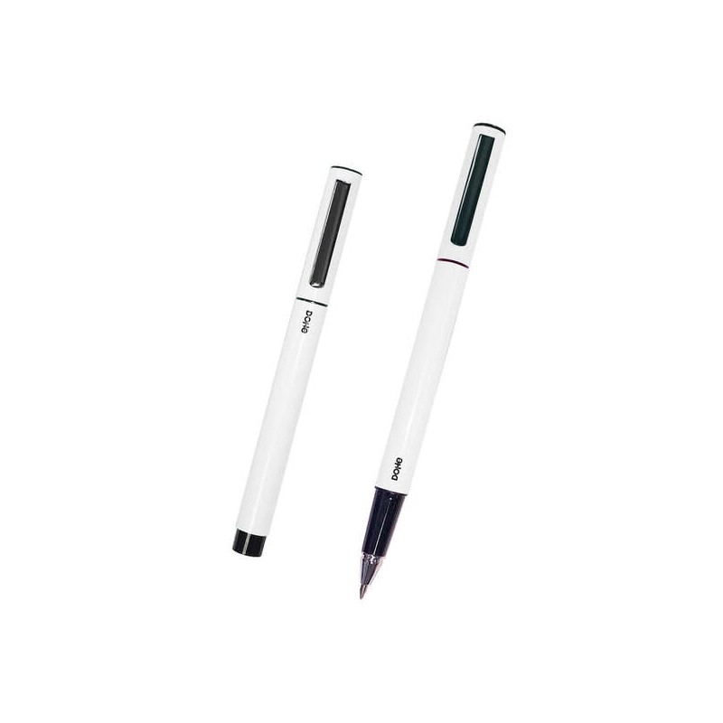 Penna a sfera Dohe in metallo leggero - Fusto ovale bianco - Scorrimento ergonomico e perfetto - Cappuccio con clip - In