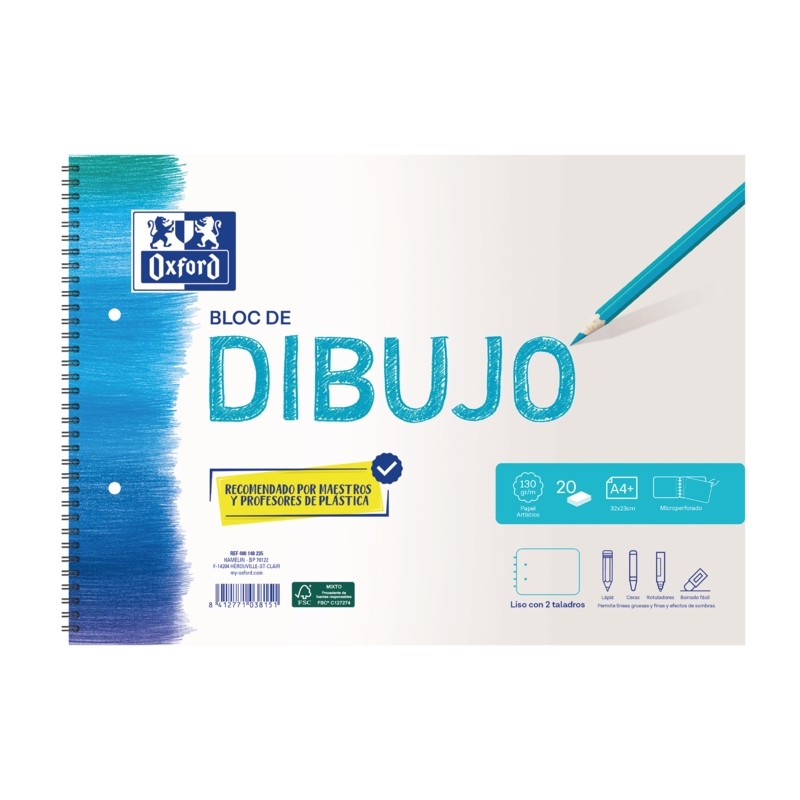 Oxford School Drawing Spiral Writing Pad A4+ - Copertina morbida/retro rigido - 20 fogli 130 g/m² in tinta unita - 2 fo